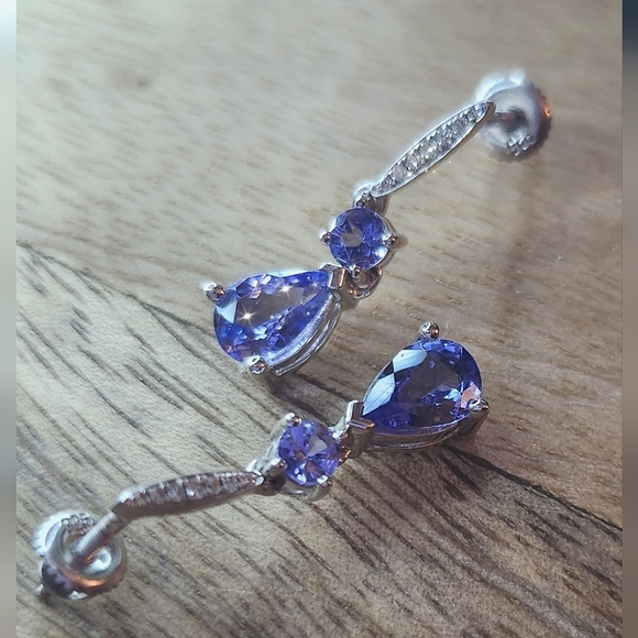 Dazzling Rock Tanzanite Silver (925) Tear Drop Dangle Earrings w/ diamonds NWB - Picture 10 of 15
